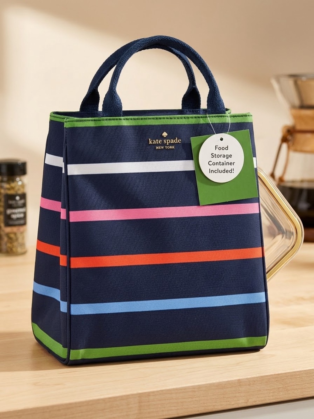 Kate spade striped navy blue lunch box lot food storage trendy viral Sunny day